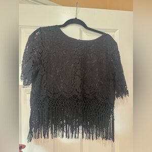 Romeo Juliet Black Lace Fringe Women's Top